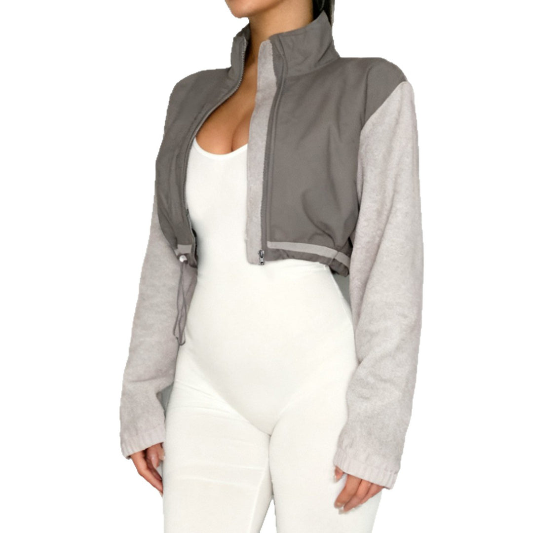 Damen nan kurzes Fleece-Zipjacke mit Stehkragen, Tunnelzugsaum und Brusttasche EB