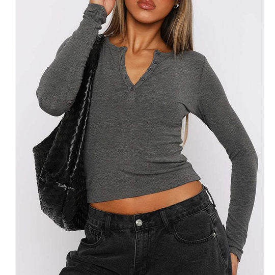 Damen Langarm-Hemd mit Knopfleiste und schmalem Schnitt EB