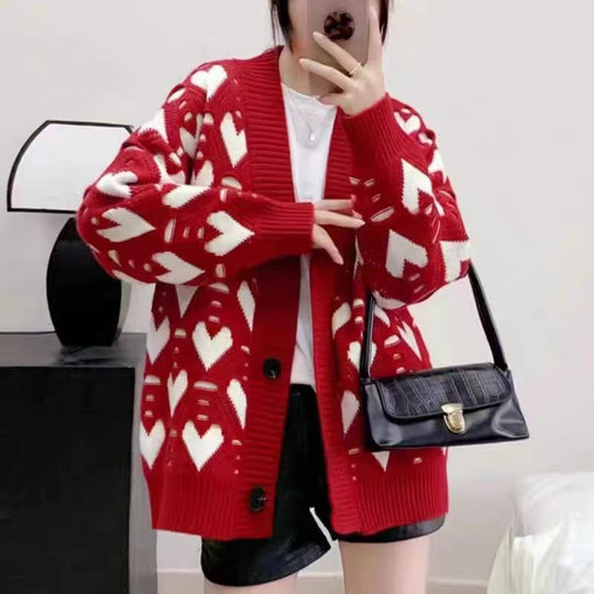 Damen Strickjacke mit Herzmotiv und luxuriösem Schnitt EB