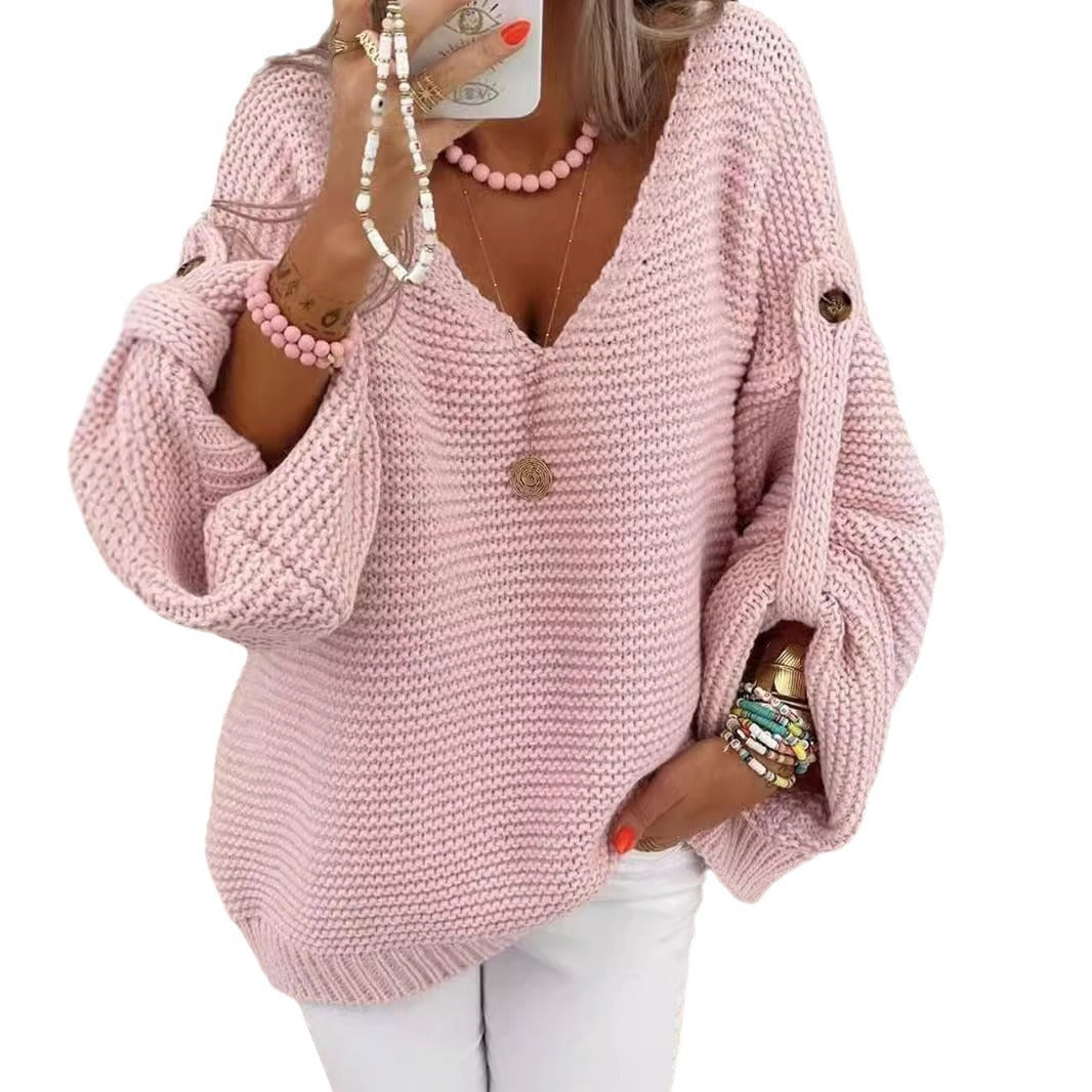 Damen Grober Strickpullover mit V-Ausschnitt EB