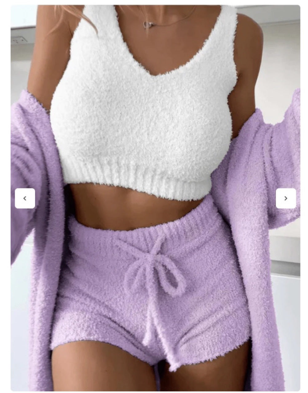 Damen kuscheliges Lounge-Set mit Cropped Top und Shorts EB