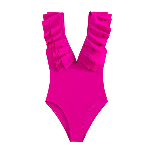 Damen Eleganter Einteiler Badeanzug mit Volant EB