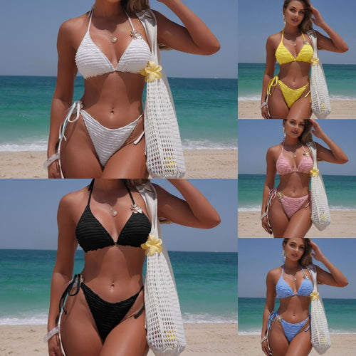 Damen Triangel-Bikini mit verstellbaren Seitenbändern und texturiertem Stoff EB