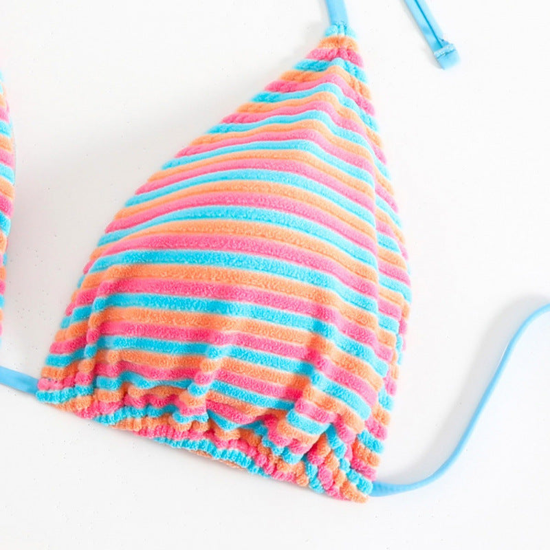 Damen Triangel-Bikini mit verstellbaren Bindebändern und verspieltem Streifenmuster EB