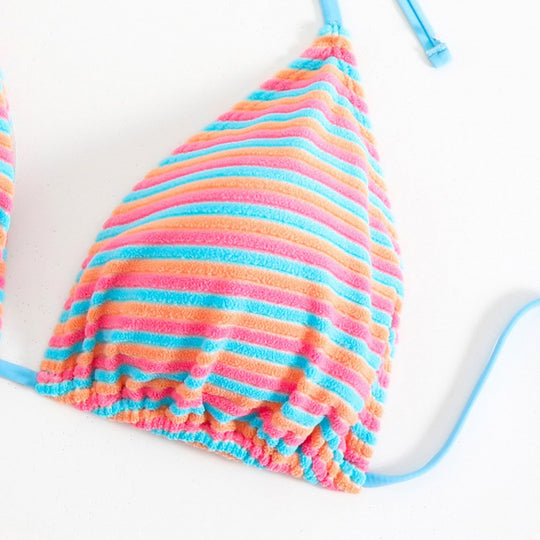 Damen Triangel-Bikini mit verstellbaren Bindebändern und verspieltem Streifenmuster EB