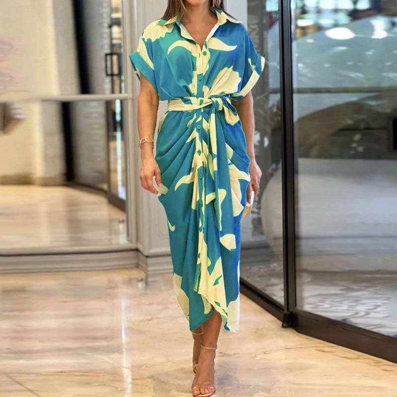 Damen Hemdblusenkleid mit fließendem Schnitt und Taillengürtel Heidi-Mode