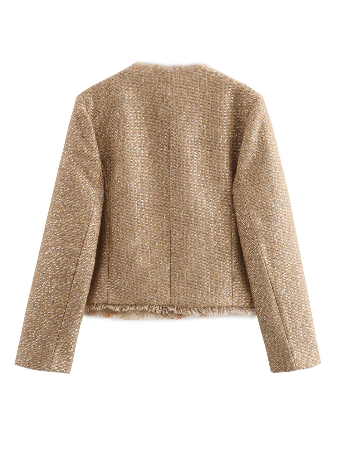 Damen elegante Tweed-Jacke mit Fransen und dekorativen Knöpfen EB