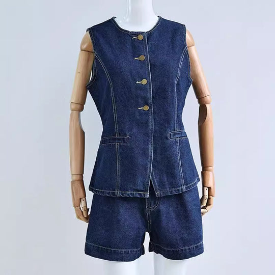 Damen Denim Overall mit schickem Schnitt und Knopfdetails EB