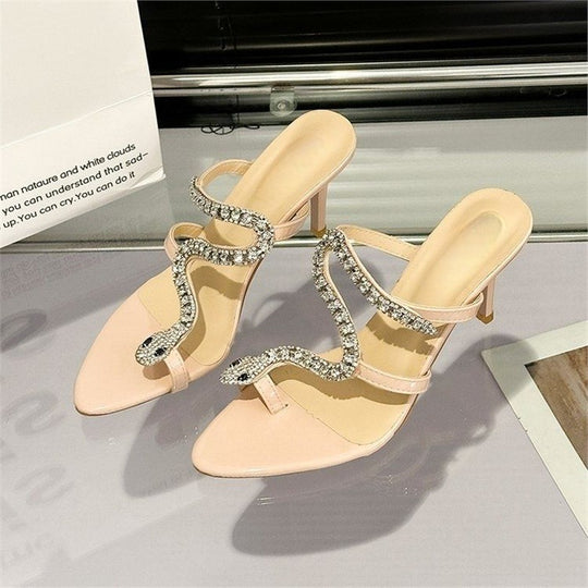Damen elegante High Heel Sandalen mit glitzerndem Riemendesign EB