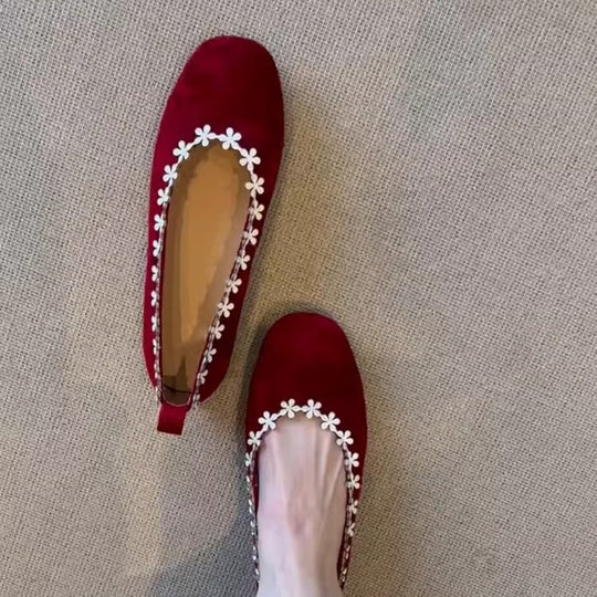 Damen bequeme Filz-Ballerinas mit zartem Blumenapplikationsdesign EB