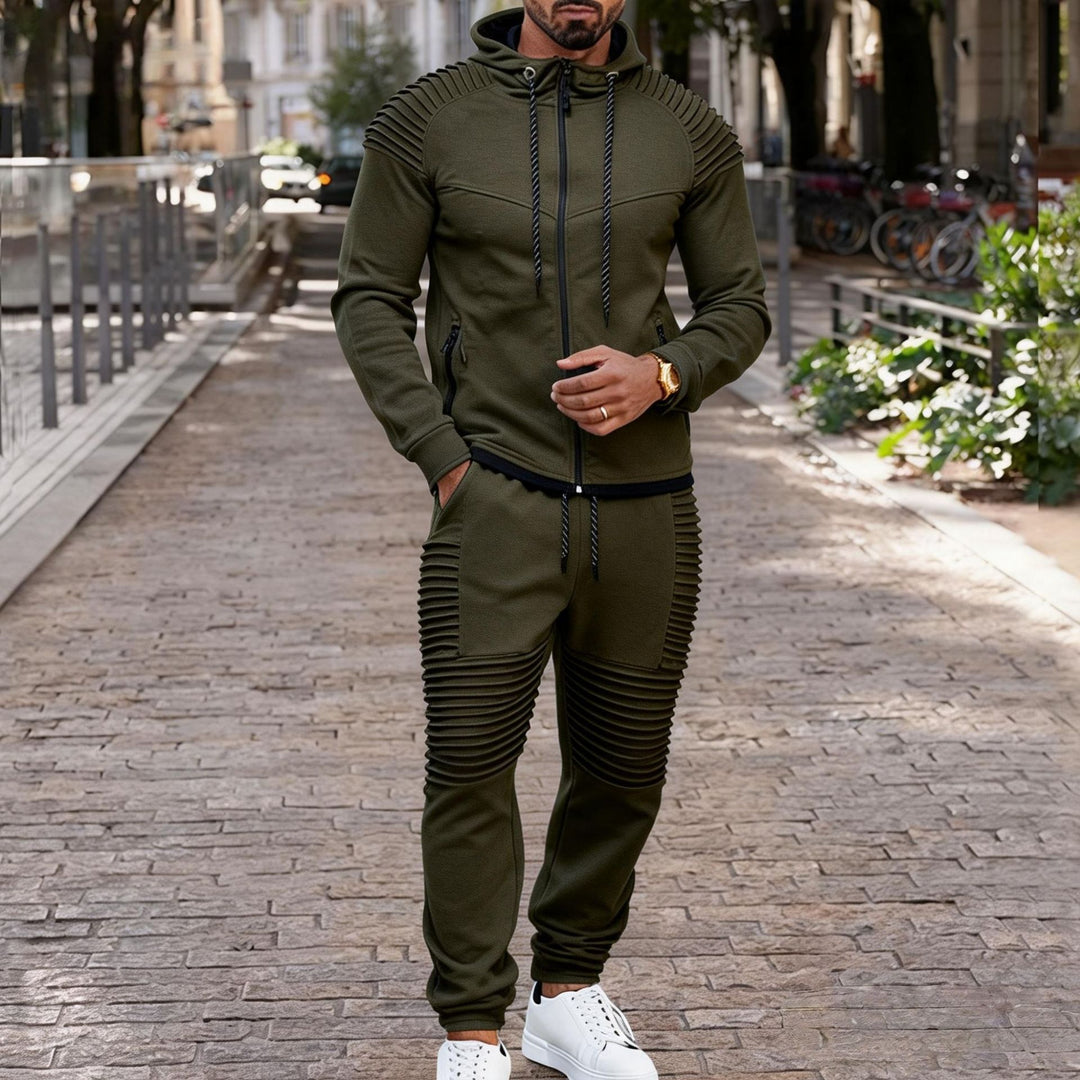 Herren nan sportives Kapuzen-Sweatset mit gerippten Biker-Paneelen EB