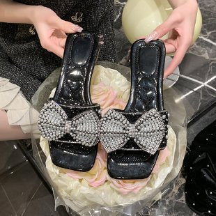 Damen Glamouröse Riemchen-Sandalen mit funkelndem Schleifen-Design EB