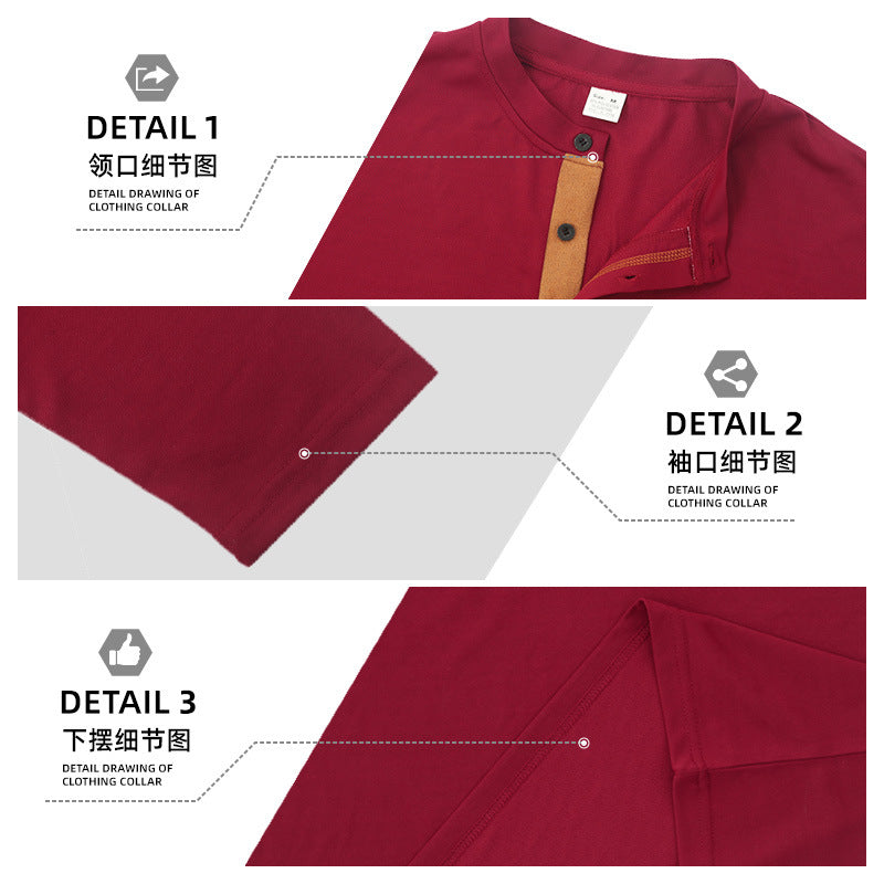 Herren nan legeres Langarm-Henleyshirt mit Stehkragen Knopfleiste und Brusttasche EB