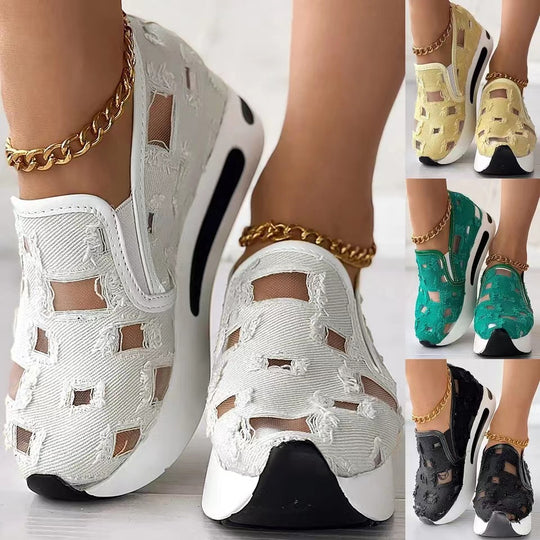 Damen Atmungsaktive Slip-On Sneakers mit modischem Lochdesign EB