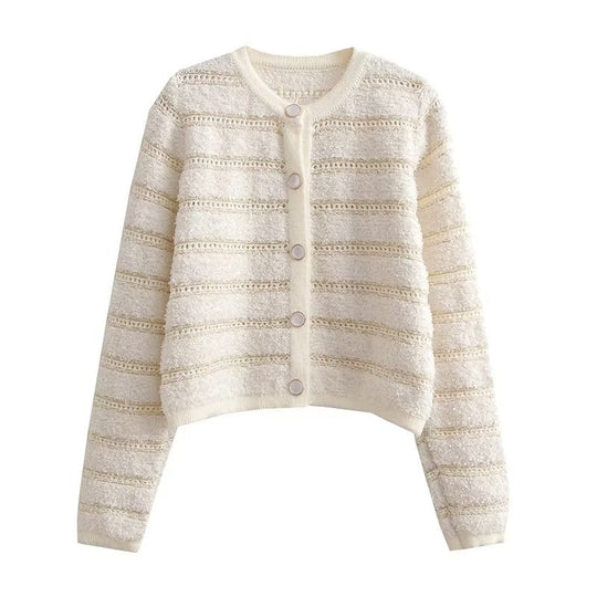 Damen modische Strickjacke mit knöpfbarem Design und feinem Strukturmuster EB