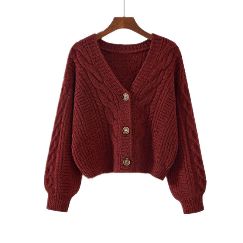 Damen Strickjacke mit ausgefallenem Zopfmuster und tiefem V-Ausschnitt EB