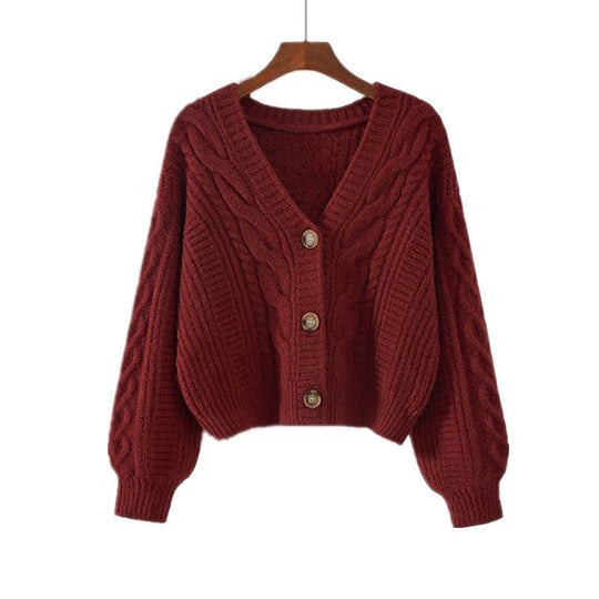 Damen Strickjacke mit ausgefallenem Zopfmuster und tiefem V-Ausschnitt EB