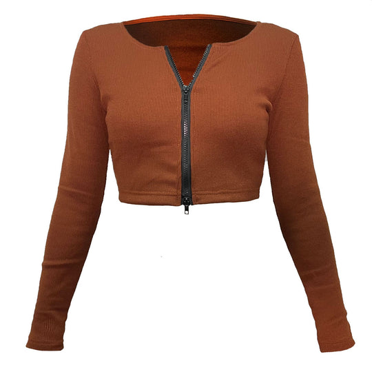 Damen modische Cropped Jacke mit Reißverschluss EB