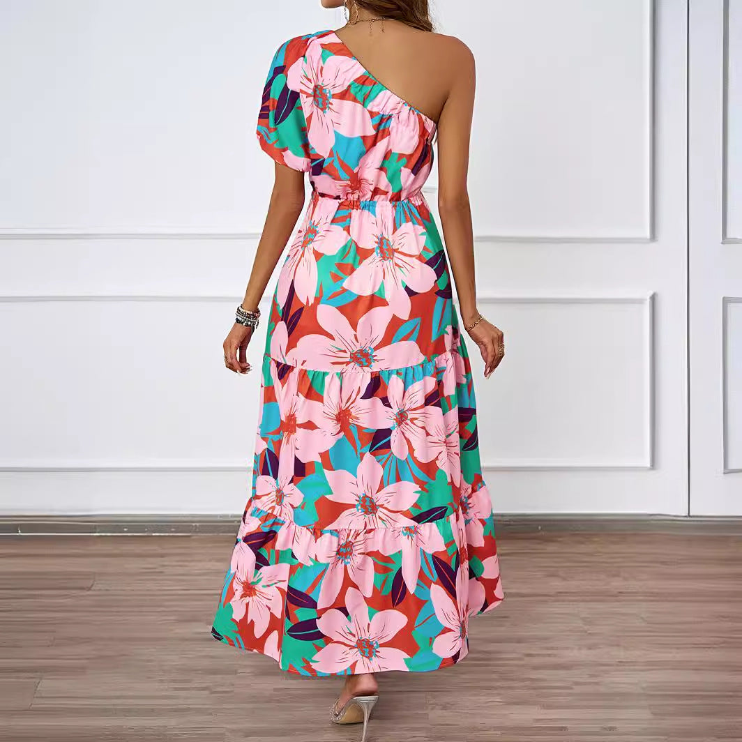 Damen Maxikleid im asymmetrischen Design mit floralem Muster und Wickelgürtel EB