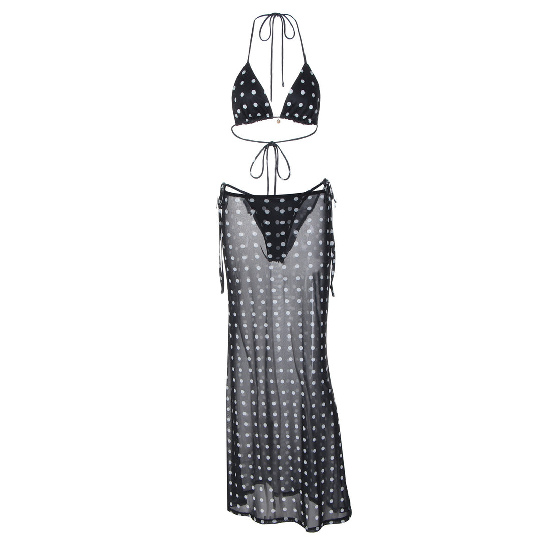 Damen Strandkleid mit Punkten und seitlichem Bindeband EB