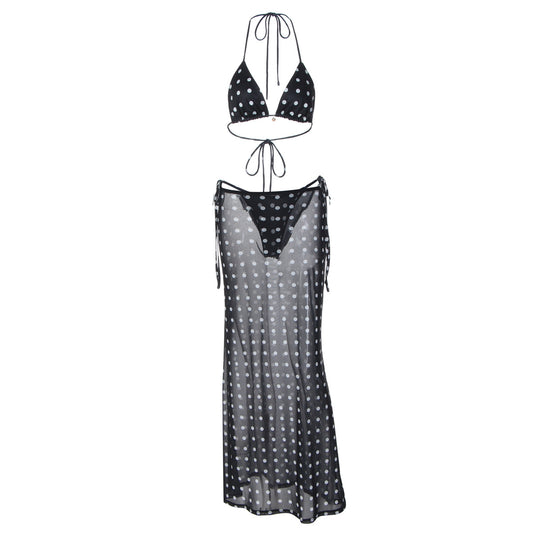 Damen Strandkleid mit Punkten und seitlichem Bindeband EB