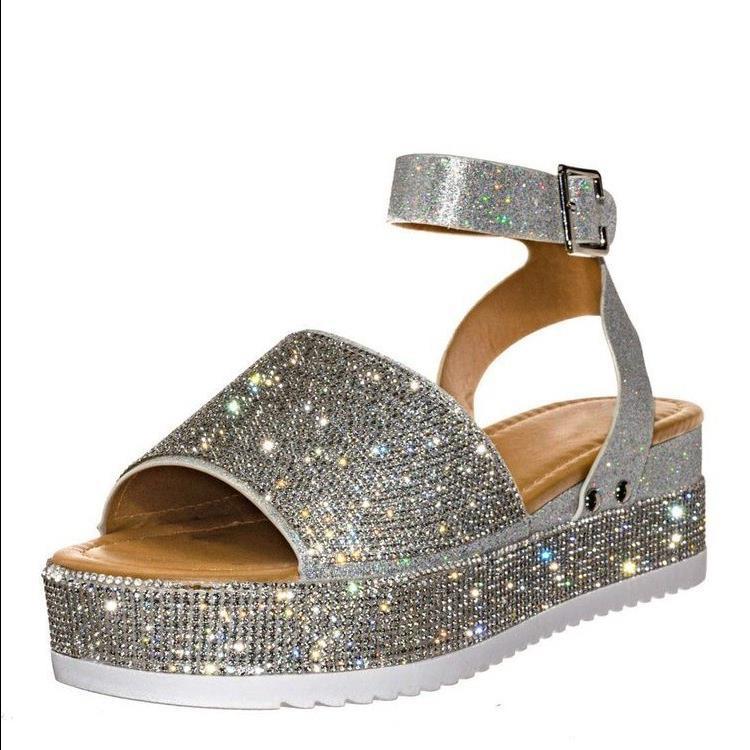 Damen Glamouröse Plateausandalen mit funkelnden Strass-Applikationen EB