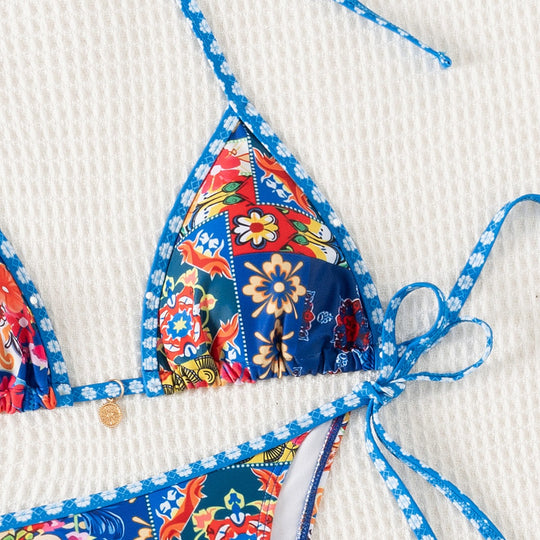 Damen Triangel-Bikini mit floralem Muster und Raffungen EB