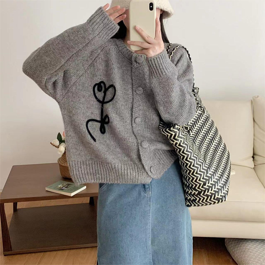 Damen Kuscheliger Strick-Cardigan mit kreativem Motiv EB