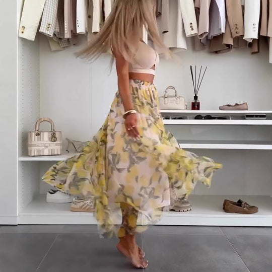 Damen Maxirock mit floralen Lagen und transparentem Design Heidi-Mode