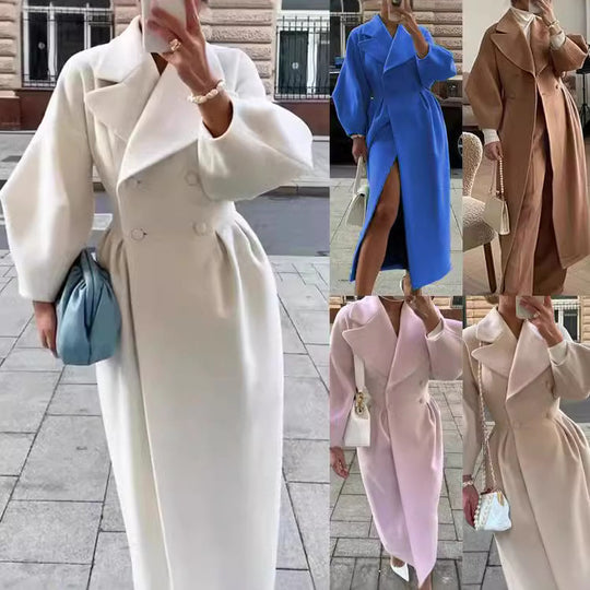 Damen nan taillierter Doppelreihiger Trenchcoat mit weitem Ärmel und hohem Beinschlitz EB