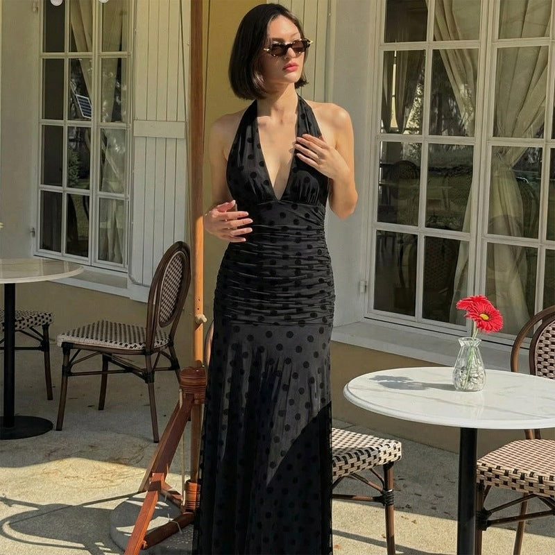 Damen Elegantes Maxikleid mit tiefem V-Ausschnitt und raffinierten Rüschendetails EB
