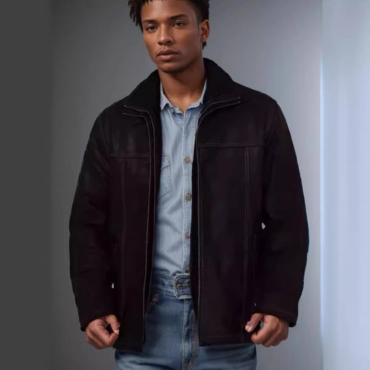 Herren Lammfelljacke mit breitem Kragen und praktischen Taschen EB