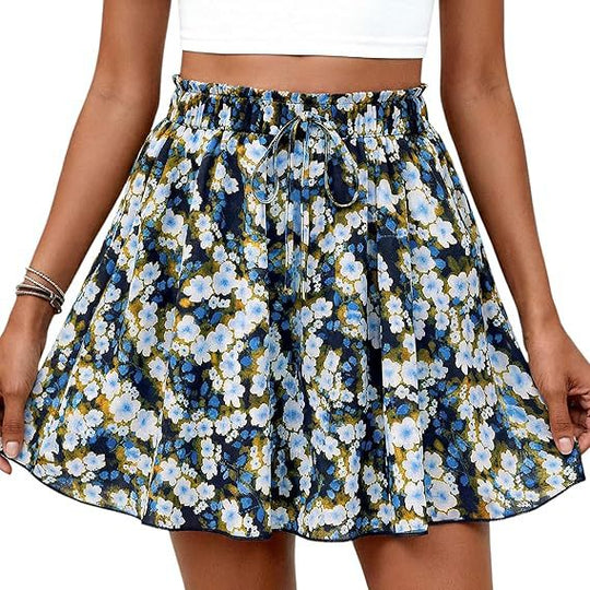 Damen Modischer Sommerrock mit elastischem Bund und Taschen EB