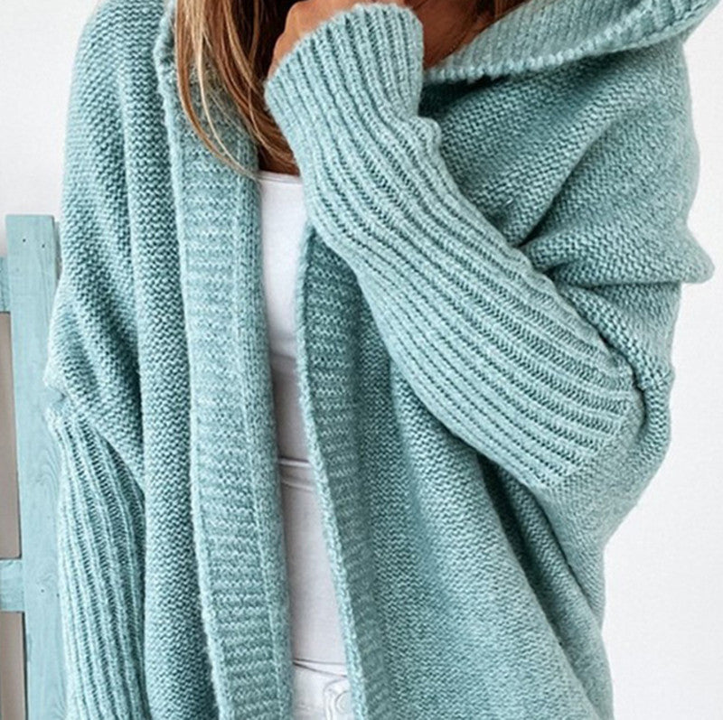 Damen Longline Kapuzen-Strickcardigan mit offener Front EB