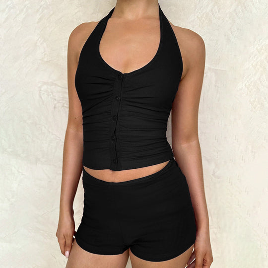 Damen Sportliches Set mit tailliertem Top und Shorts EB