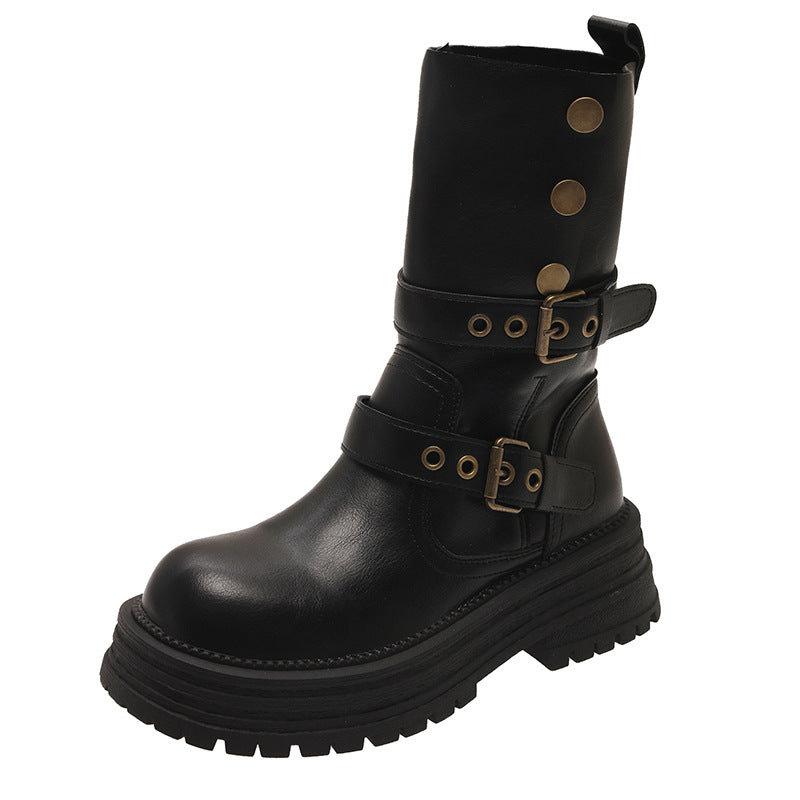 Damen Stiefeletten mit modischen Schnallen und robuster Plateausohle EB