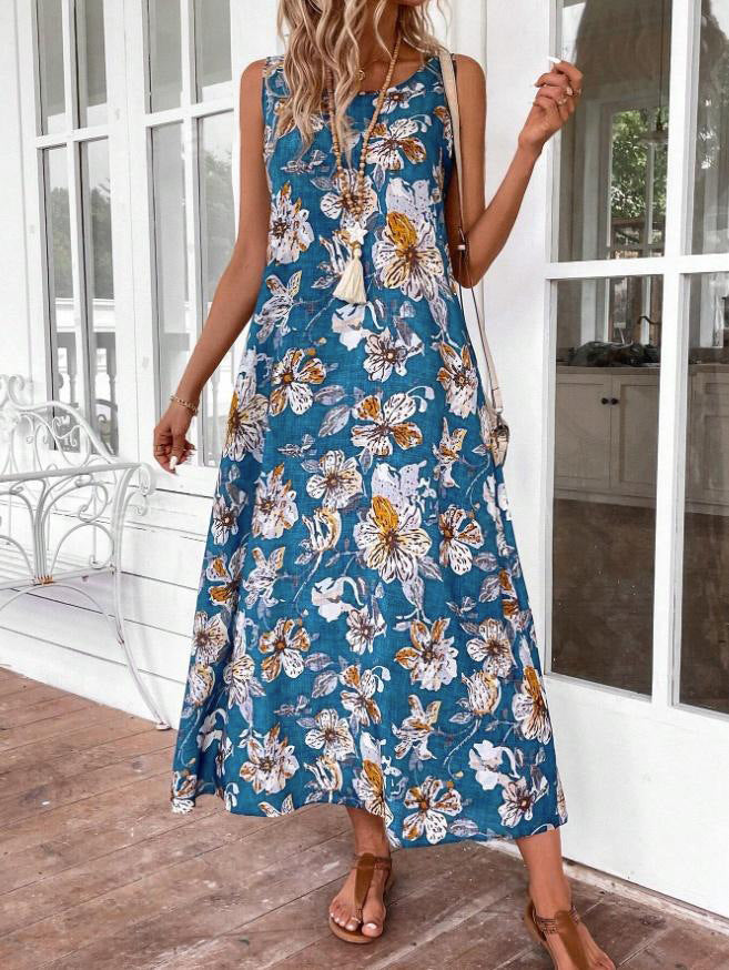 Damen Langes Sommerkleid mit floralem Muster und elegantem Schnitt EB