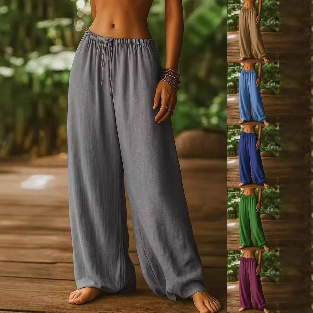 Damen Weit geschnittene Sommer-Hose mit elastischem Bund und Kordelzug EB