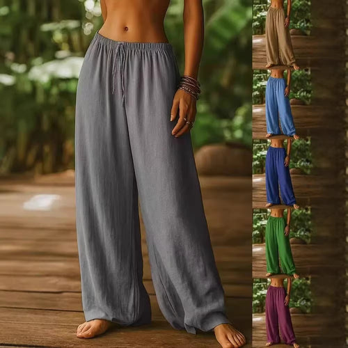 Damen Weit geschnittene Sommer-Hose mit elastischem Bund und Kordelzug EB