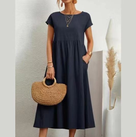 Damen lässiges Maxikleid mit praktischem Taschen und fließendem Schnitt EB