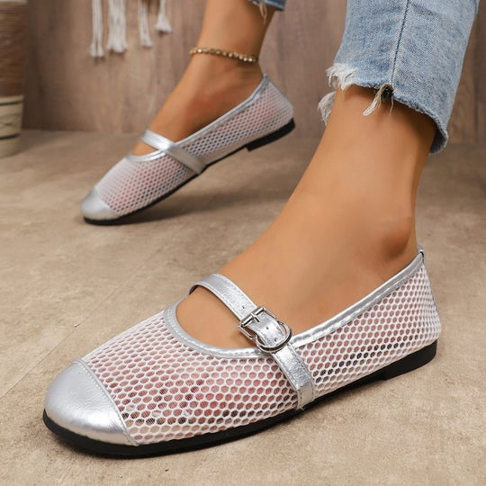 Damen Komfortable Netz-Ballerinas mit dekorativem Riemchen EB