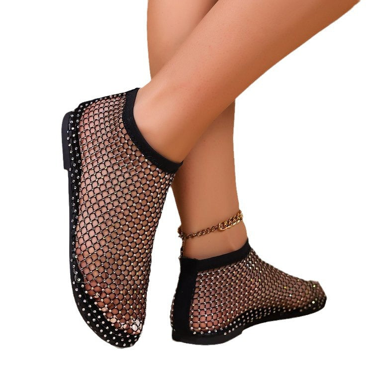 Damen Netzsandalen mit funkelnden Applikationen und elastischem Knöchelbereich EB