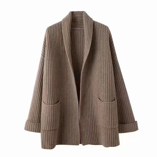Damen Gemütlicher Strickcardigan mit tiefen Taschen EB