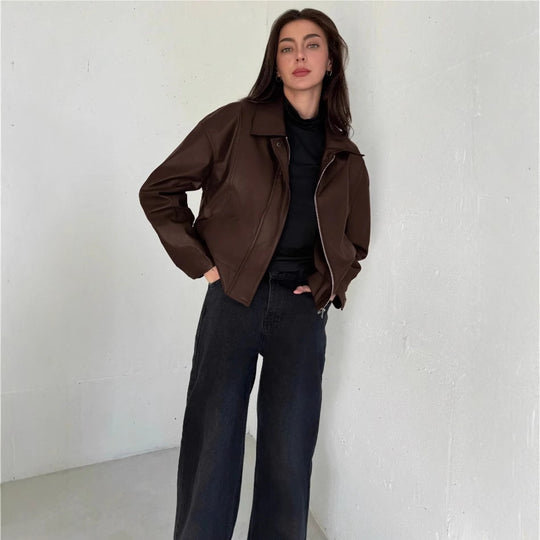 Damen Kunstlederjacke im modernen Biker-Stil EB