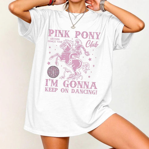 Damen Oversized T-Shirt mit kreativem Pferde- und Tanzmotiv EB