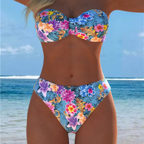 Damen Bikini-Set mit einem eleganten Bustier-Oberteil und hohem Beinausschnitt EB