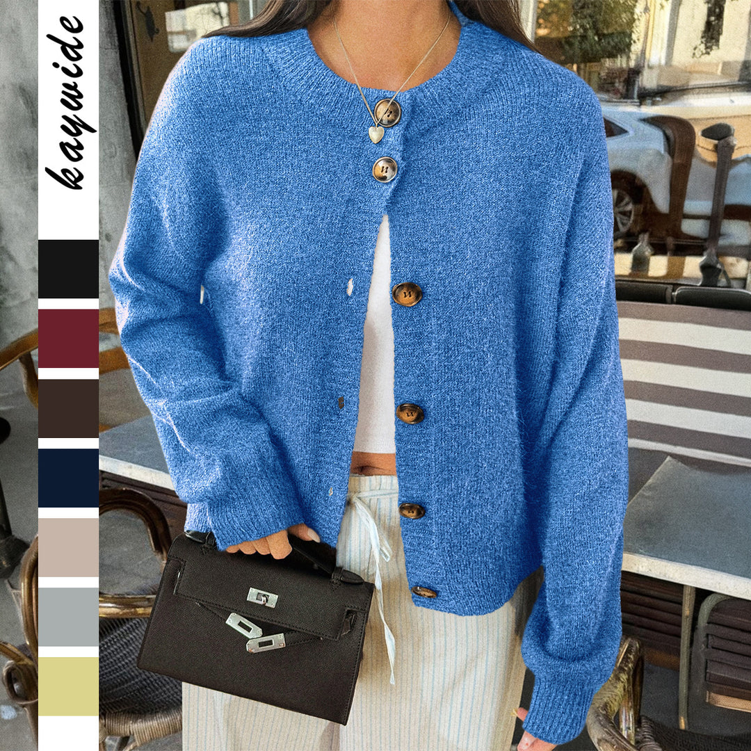Damen nan kuscheliger Oversize-Strickcardigan mit Hornknopf-Leiste und Rundhalsausschnitt EB