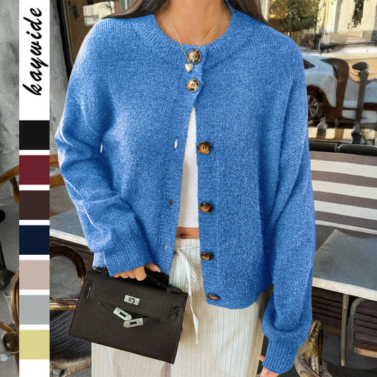Damen nan kuscheliger Oversize-Strickcardigan mit Hornknopf-Leiste und Rundhalsausschnitt EB