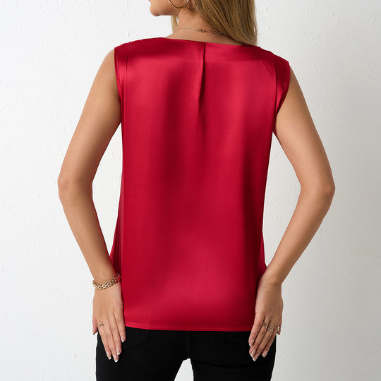Damen Satin Top mit V-Ausschnitt und glattem Finish EB