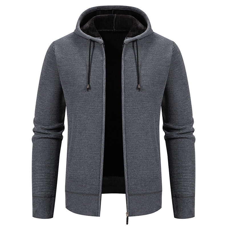 Herren nan strukturierte Reißverschluss-Strickjacke mit gefütterter Kapuze und weichem Teddy-Innenfutter EB